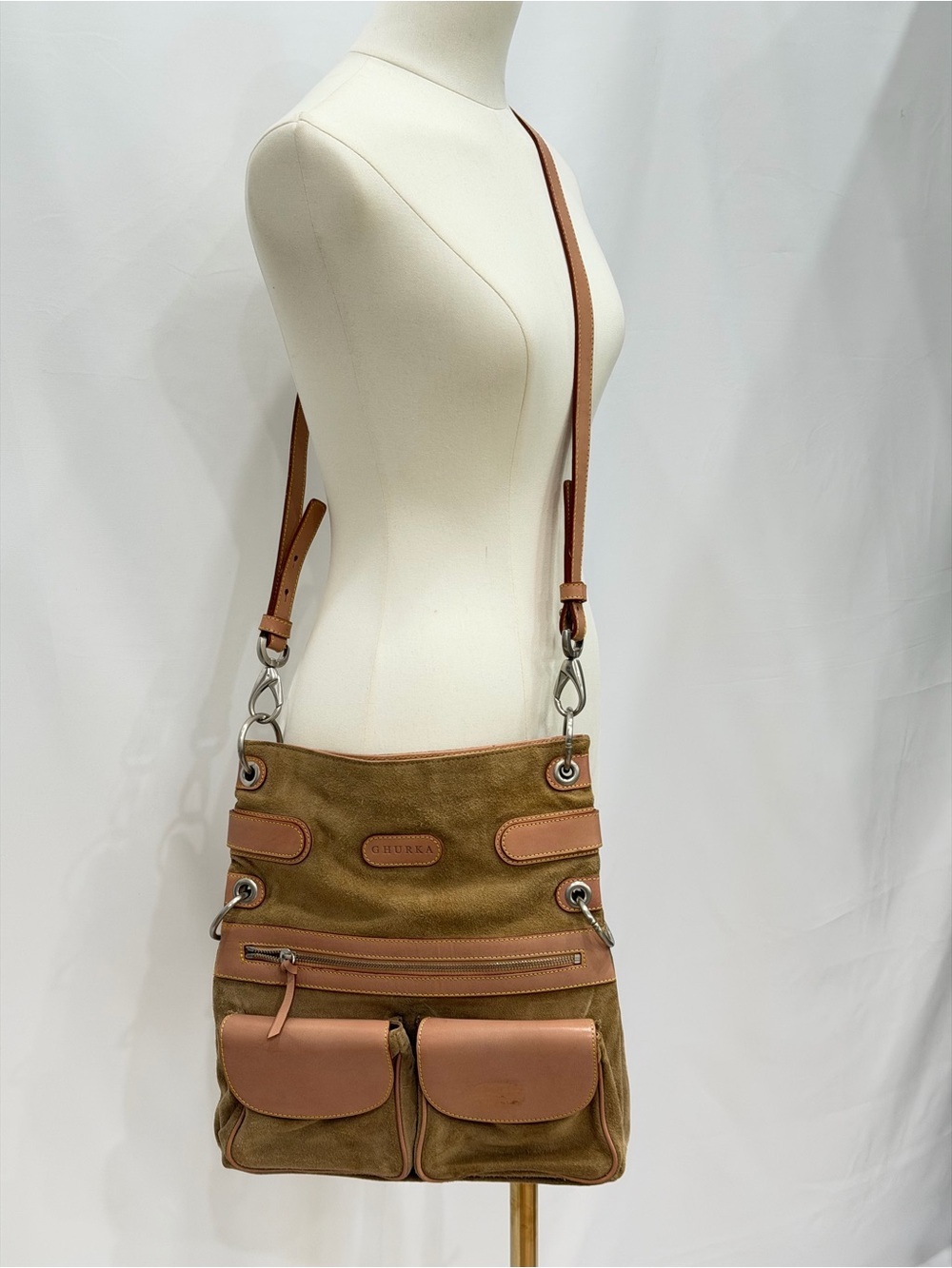 Ghurka Foldover Suede Vachetta Leather Crossbody Bag
